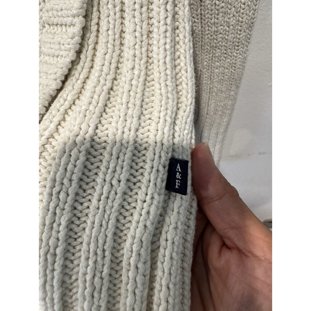Abercrombie & Fitch Cardigan L Chunky Knit Toggle Shawl Collar Y2K Beige - Picture 5 of 8